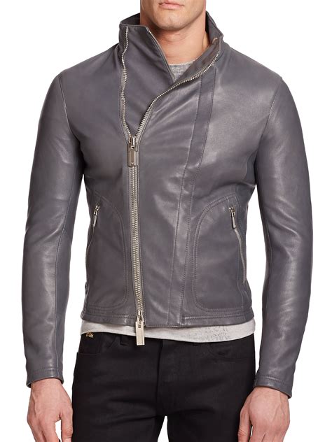 Lyst Emporio Armani Asymmetrical Zip Leather Jacket In Gray For Men
