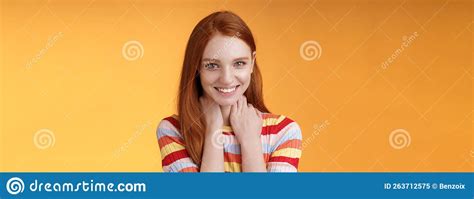 Pleased Happy Tender Feminine Redhead Gorgeous Girl Blushing Flirty