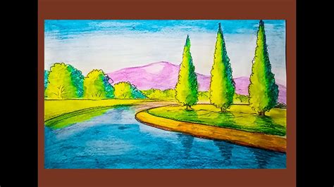 How To Use Watercolor Pencils Easy Landscape Drawing Youtube