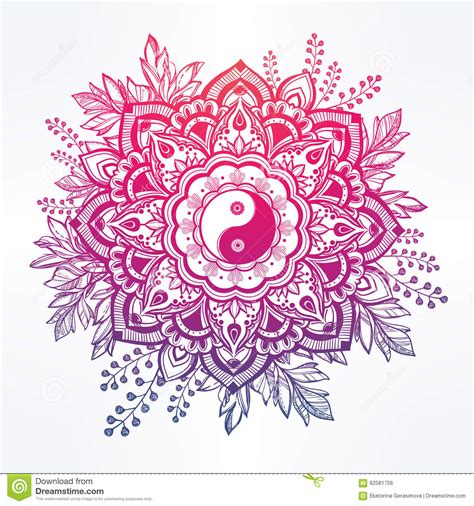 I want to wish everyone a happy new year as we will go into 2015. Ornate Flower With Yin And Yang Symbol. Stock Vector ...