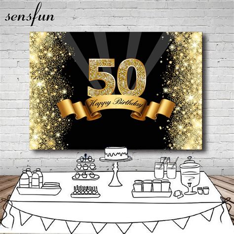 Sensfun Photography Background Black Sparkly Gold Glitter Happy 50th