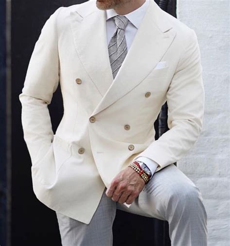 Mens White Double Breasted Suit With Gold Buttons White Shirt And