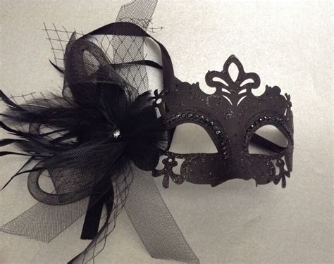 Couples Masquerade Ball Party Black Feather Veiled Mask Pair Etsy