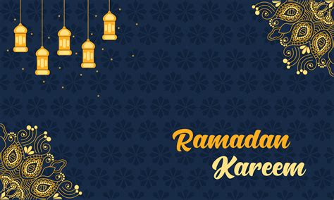 Ramadan Kareem Blue And Golden Background Vector Illustration With