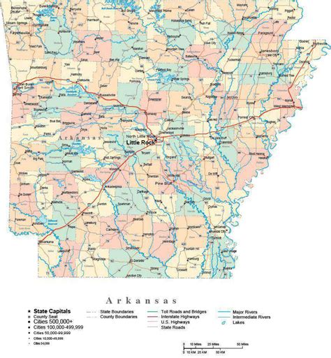 Arkansas Digital Vector Map With Counties Major Cities