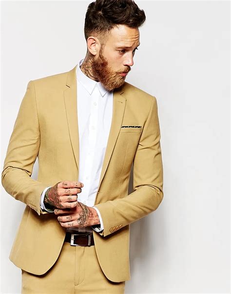 Casual Gold Man Suit Slim Fit Groom Tuxedos 2 Piece Mens Wedding Party