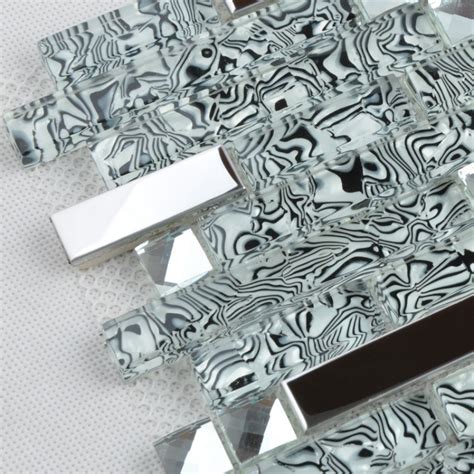 Glass And Stainless Steel Tile Silver Metal Backsplash Rhinestone