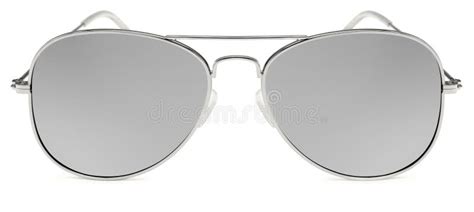Silver Sunglasses Gray Mirror Lenses Isolated On White Stock Image