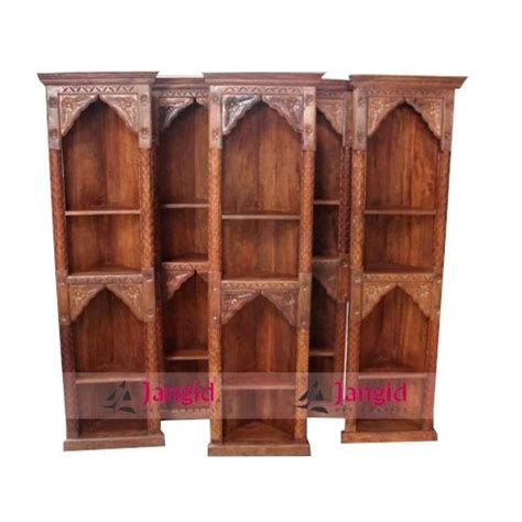 Brown Indian Wooden Corner Carved Bookshelf Furniture For Home Rs 6000