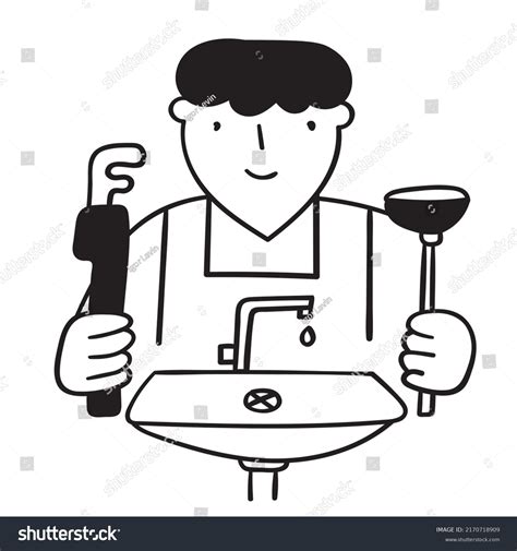 Plumber Vector Outline Hand Drawn Icon Stock Vector Royalty Free