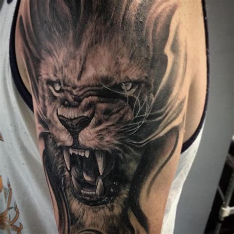 Realistic Roaring Lion Tattoo