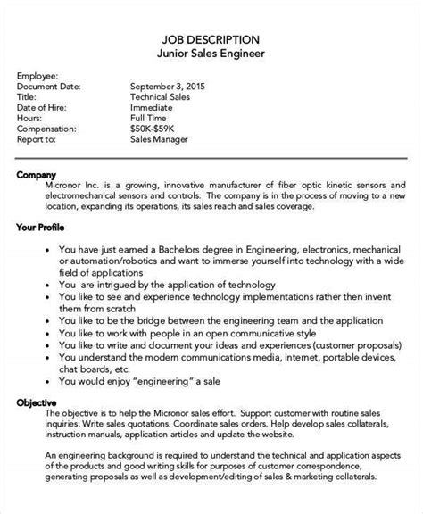 They balance project management with engineering tasks ranging from access road planning to site preparation. 10+ Sales Engineer Job Description Templates - PDF, DOC ...