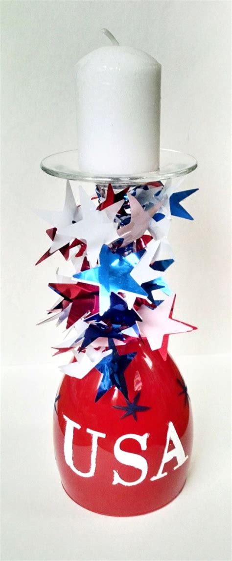 Patriotic Wine Glass Candle Holder 4th Of By Bienzcraftboutique