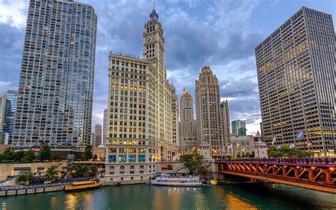 배경 화면 시카고 시티 센터 고층 빌딩 다리 배송 미국 1920x1200 Hd 그림 이미지
