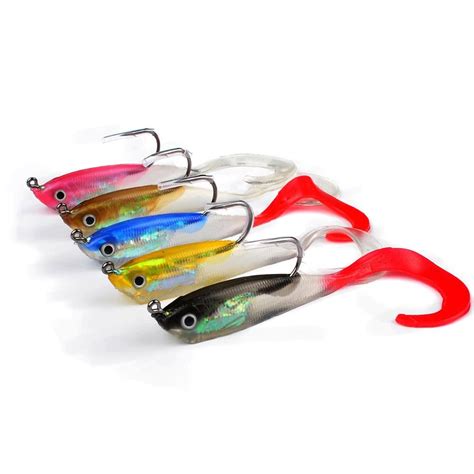 5pcslot 10cm 147g Silicone Tail Soft Bait Lead Jig Fishing Artificial