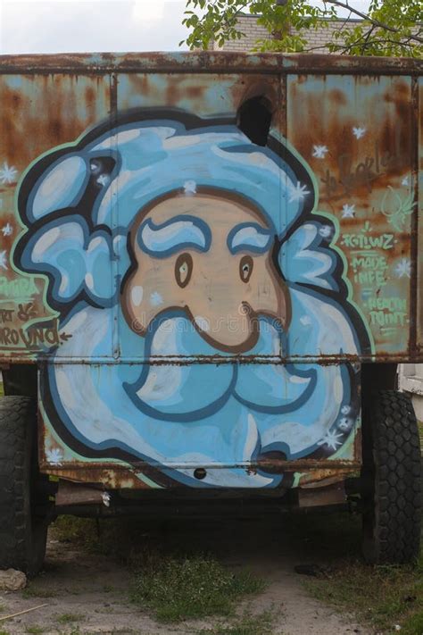 Graffiti Depicting Santa Claus On A Rusty Truck Editorial Image Image