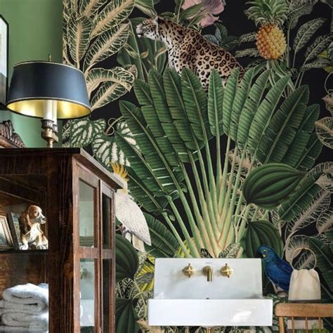 Jungle Wallpaper Removable Or Traditional Parrot Leopard Etsy