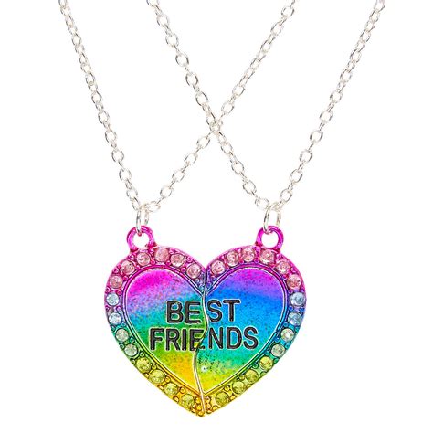 Best Friends Rainbow Heart Pendant Necklaces Claires Us
