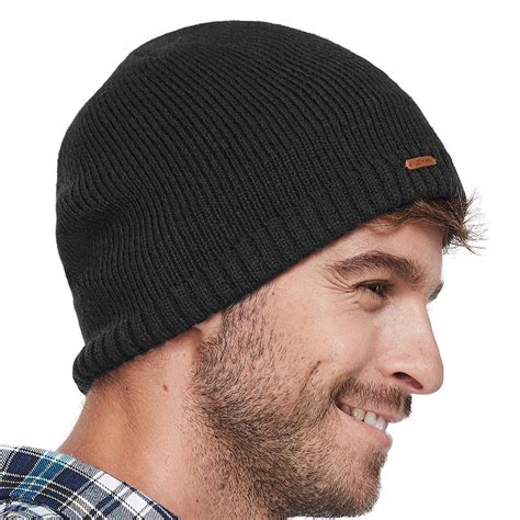Lethmik Fleece Lined Beanie Hat Mens Winter Solid Color Warm Knit Ski