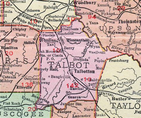 Talbot County Georgia 1911 Map Talbotton Woodland Junction City