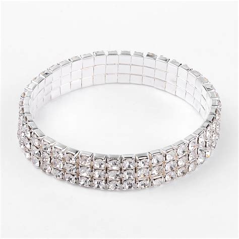 24strands Wedding Silver 3 Row Stretch Rhinestone Bracelets Fashion For