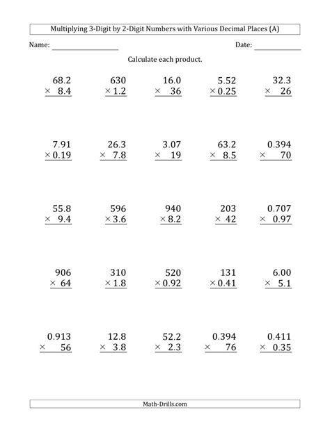 Multiplying decimals wordblems worksheet photo awesome form. Multiplying Three-Digit by Two-Digit with Various Decimal Places (A)