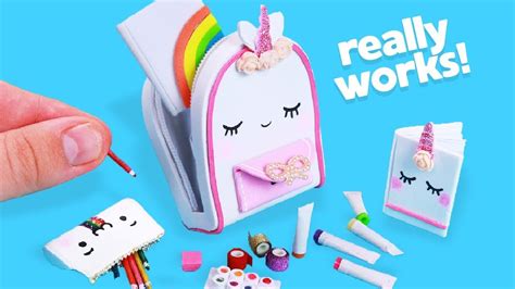 Tutorial Miniature Unicorn Backpack And School Items Diy Crafts For