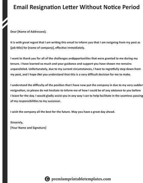 Immediate Resignation Letter No Notice 7 Sample Immediate Resignation