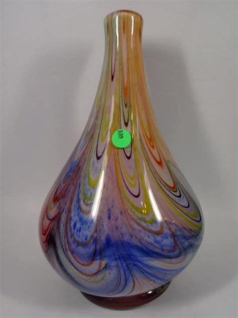 Murano Style Art Glass Vase Multi Color Swirled Lot 143