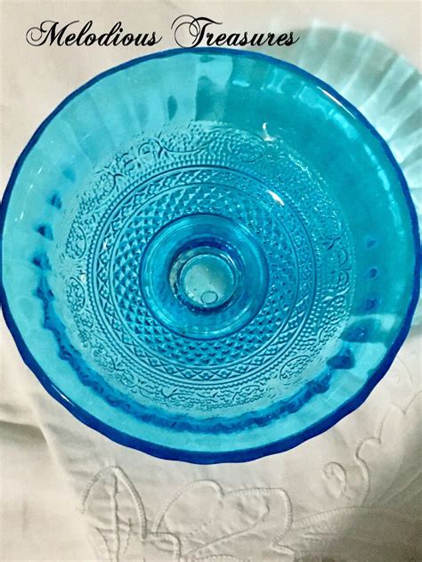 Blue Glass Compote Vintage Firna Indonesia Depression Glass Etsy