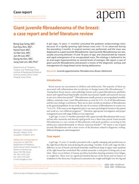Pdf Giant Juvenile Fibroadenoma Of The Breast A Case Report And