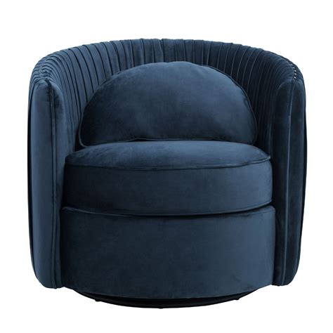 Pleated Velvet Swivel Accent Chair In Navy Blue