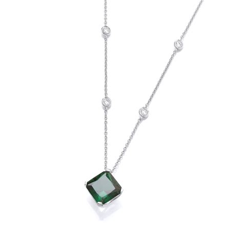 Silver And Emerald Cubic Zirconia Vintage Style Necklace Cavendish French