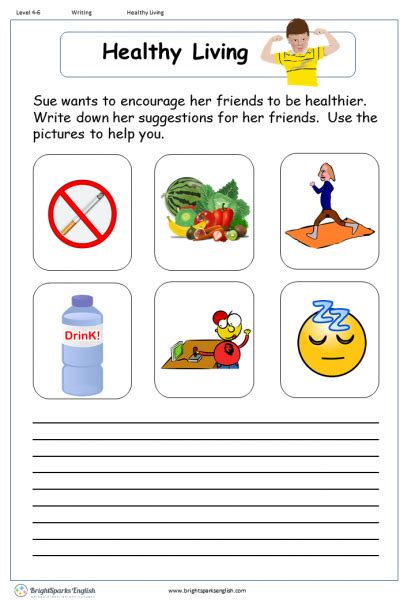 Eating a healthy, balanced diet is an important part of maintaining good health, and can help you feel your best. Healthy Living English Writing Worksheet - English ...