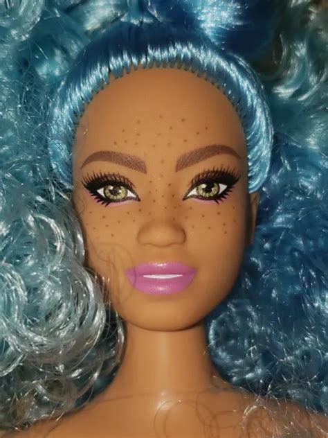 New Nude Barbie Extra Doll Curly Blue Hair Articulated Curvy