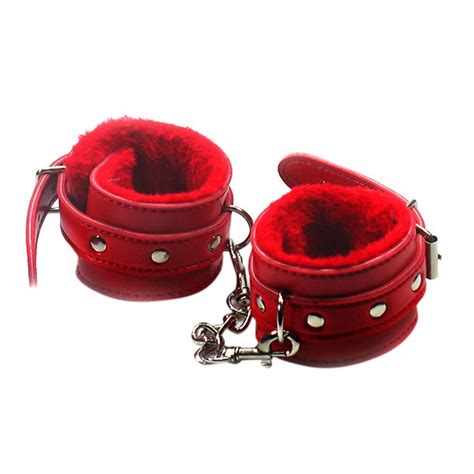 Red Fleece Hand And Ankle Cuffs Bondage Sets Bed Restraints Sex Bondage Restraints Toy Fetish