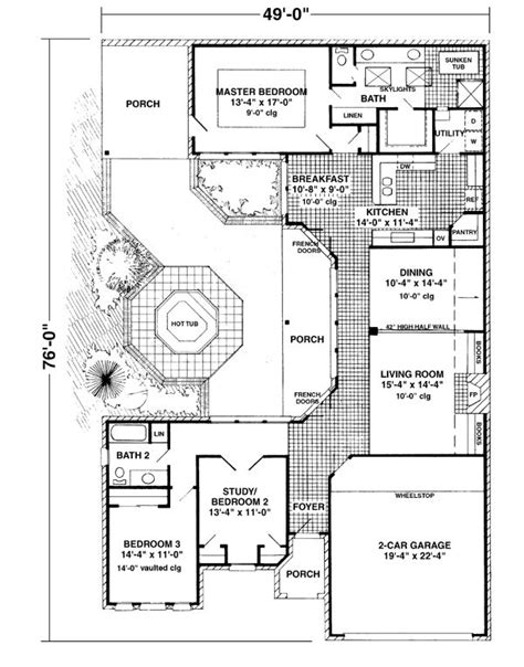 Porch And Courtyard House Plan Id Chp 44295 In