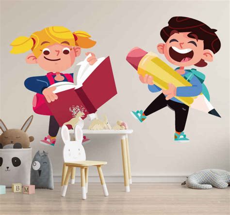 Sticker Mural Chambre Illustration Retour à Lécole Des Enfants