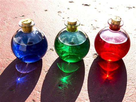 Set Of 3 Potion Bottles Red Green And Blue Video Game And Fantasy
