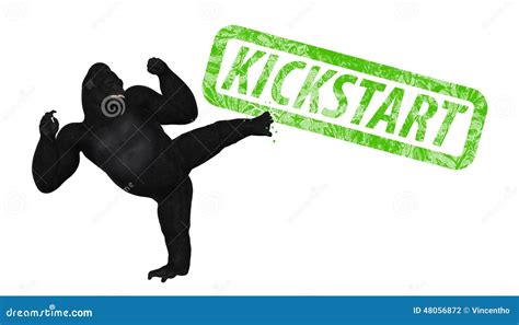 Gorilla Kicking Kickstart Project Illustration Stock Photo