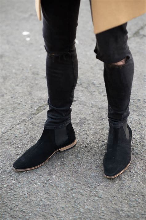 Kurt Geiger Black Suede Chelsea Boots Ripped Black Skinny Jeans Men
