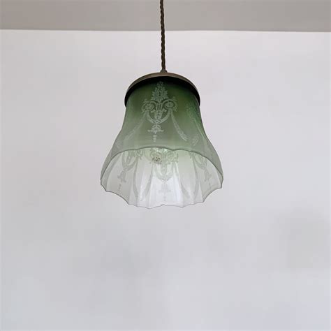 Etched Frosted Green Glass Shade Agapanthus Interiors