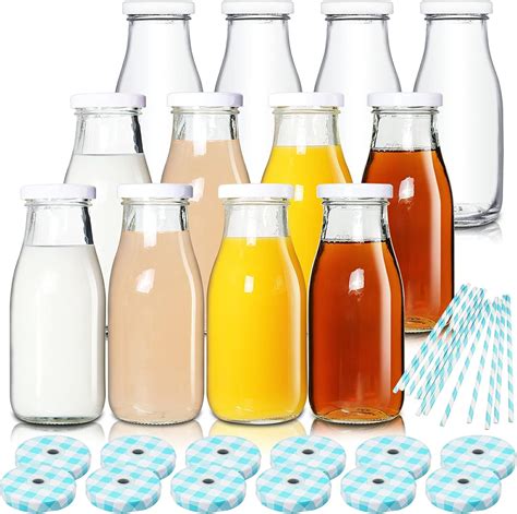 Yeboda 11oz Glass Milk Bottles With Reusable Metal Twist Lids And