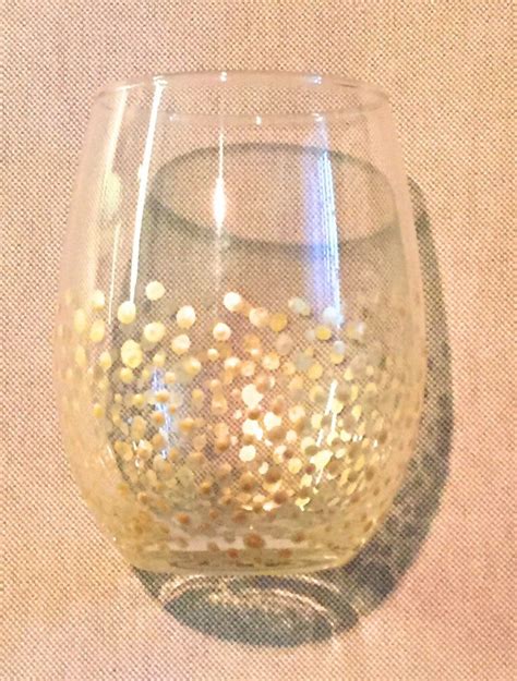 Gold Confetti Stemless Wine Glasses Set Of 4 Polka Dot Hand Etsy