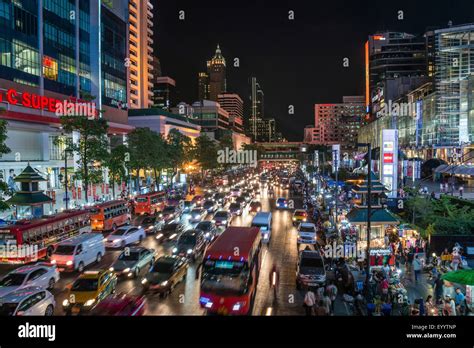 Rush Hour Traffic With Traffic Jam In The Inner City Of Bangkok At