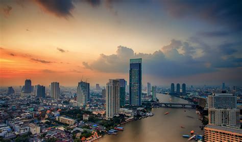 Perspective Thailand Thai Bangkok City River Landscape Sky