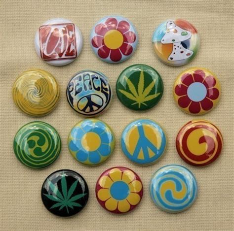 Psychadelic Hippie Peace Buttons Set Of 14 Pinbacks Badges 1 Etsy