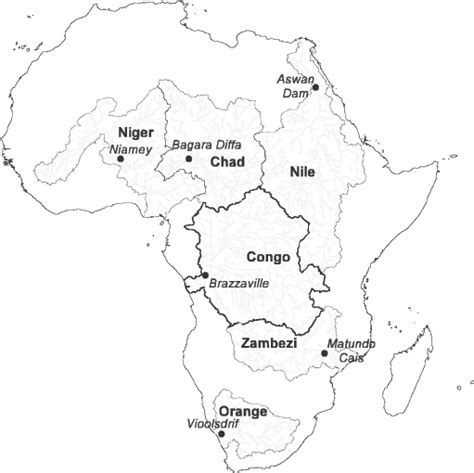 Map Of Africa Showing The Congo Niger Nile Zambezi Orange And Lake