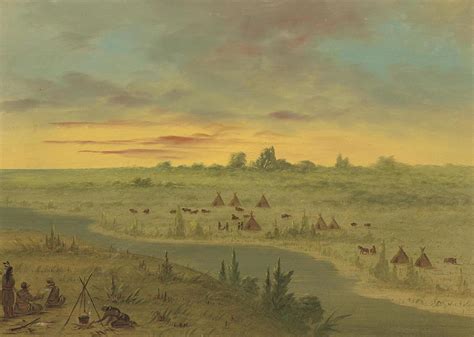 Encampment Of Pawnee Indians At Sunset Painting By Georgecatlin Fine