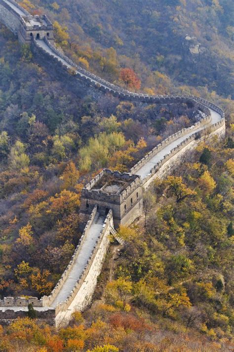 The Great Wall Of China Aerial View From Above Towards A Segment Of